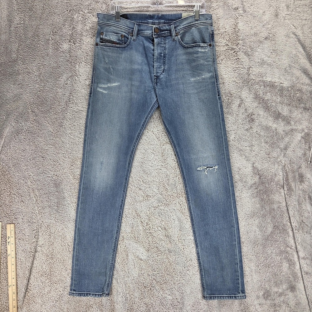 Diesel Jeans Mens 31x30 Blue Tepphar Slim Carrot Button Fly Distressed 084VI